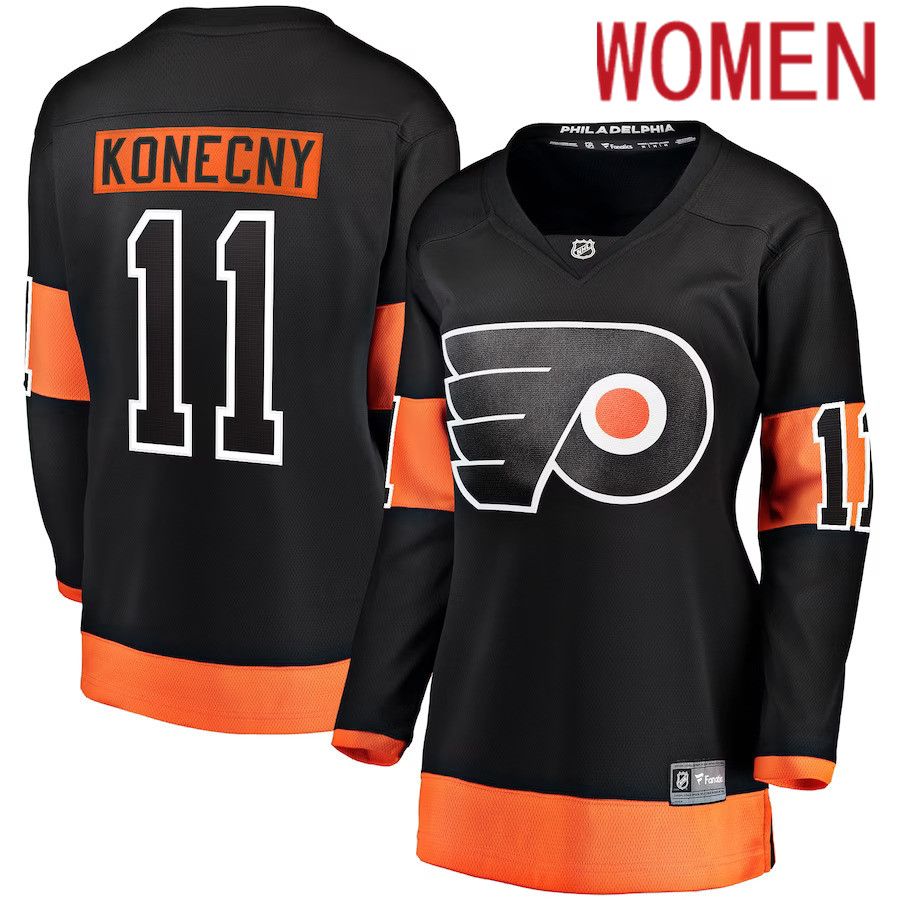 Women Philadelphia Flyers 11 Travis Konecny Fanatics Branded Black Alternate Premier Breakaway NHL Jersey